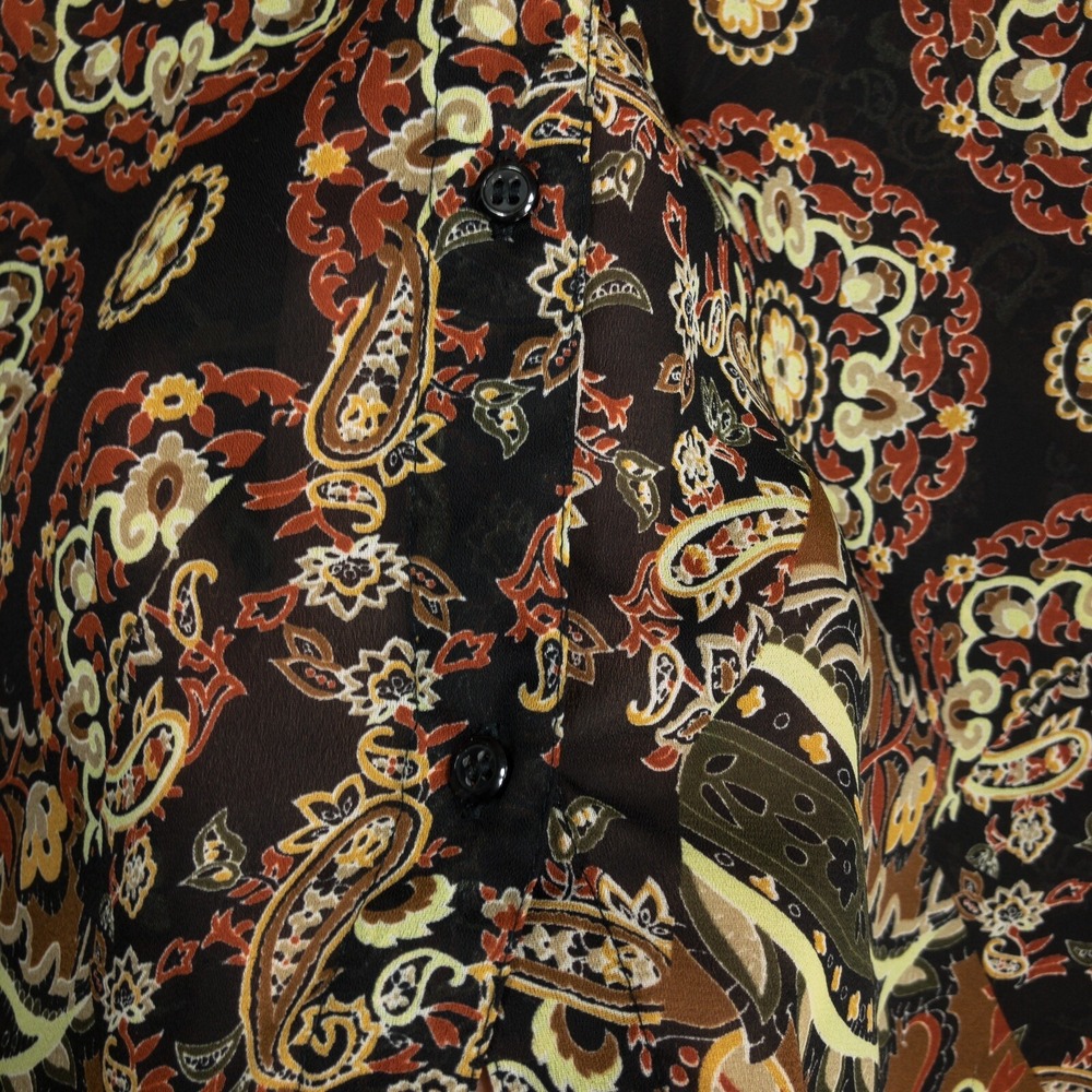 Y2K White Stag Sheer Brown Black Paisley Button Up Blouse Women's Size Medium - Picture 6 of 15